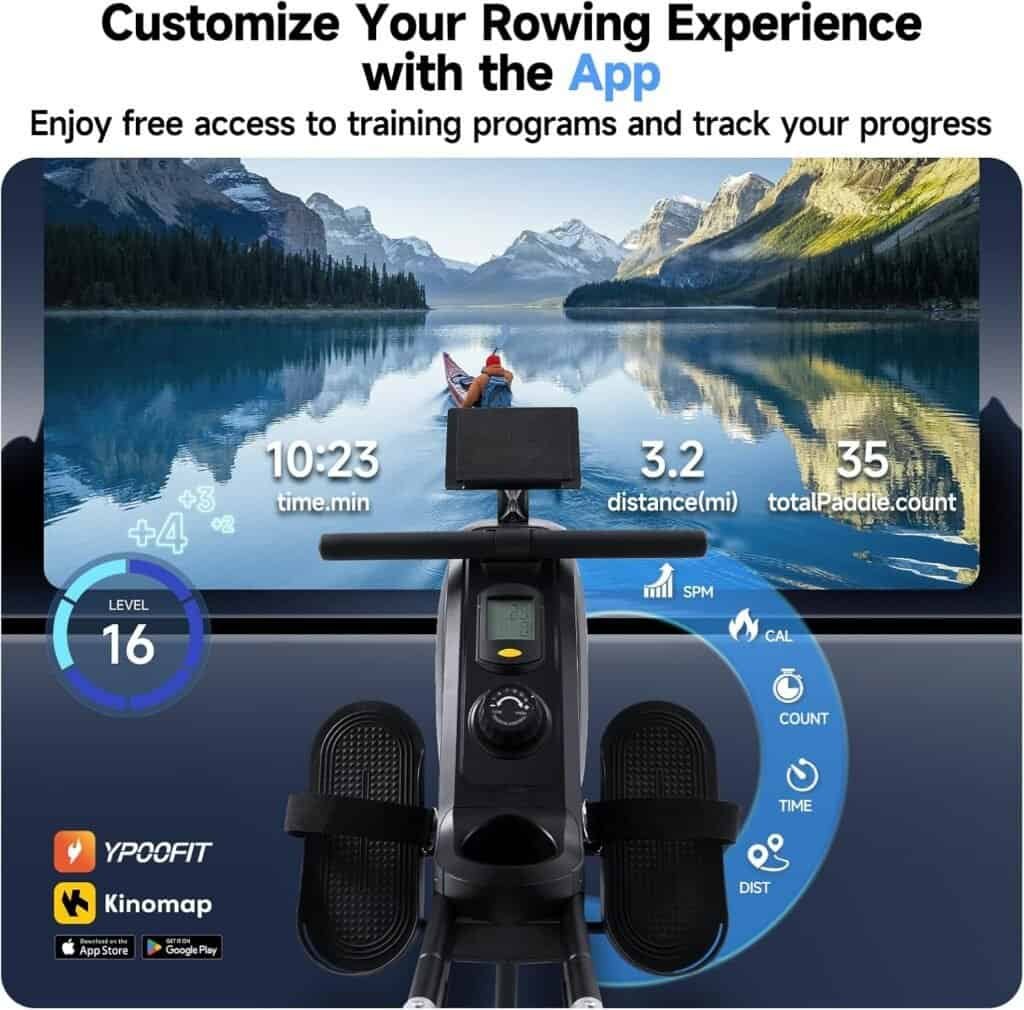 YPOO rowing machine: Display and App Connectivity