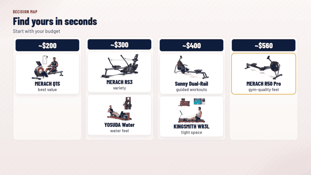 Budget rowing machine decision map by price