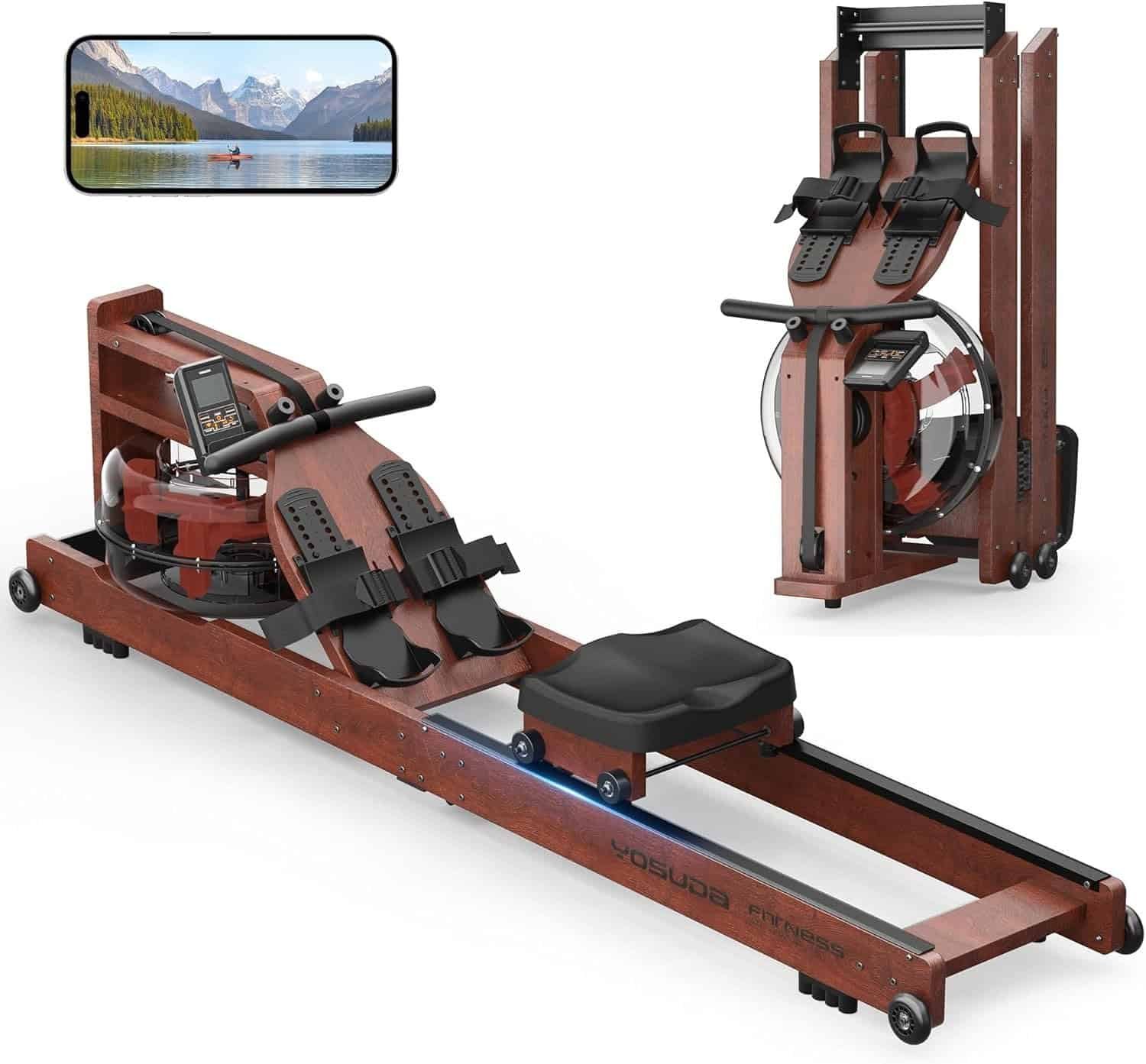 YOSUDA water rowing machine with solid beech wood frame